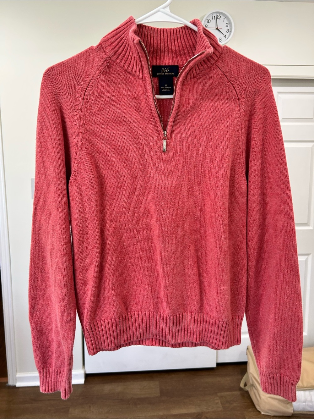 Brooks Brothers Coral-Pink Half Zip Mock Neck Sweater